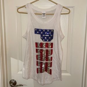 PINK Victoria’s Secret Sequined Red White & Blue Tank Top Size XS